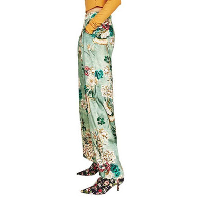 Vintage Women Floral Wide Leg Pants Elastic European Style Ladies Summer Casual Loose Trousers Fashion Pant
