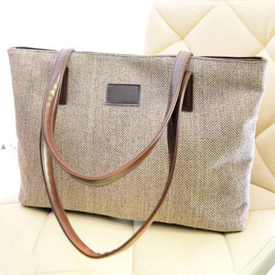 Vintage Women Cotton Linen Handbags High Quality Solid Zipper Shoulder Bags Large Capacity Casual Black Handbag for Ladies Girls