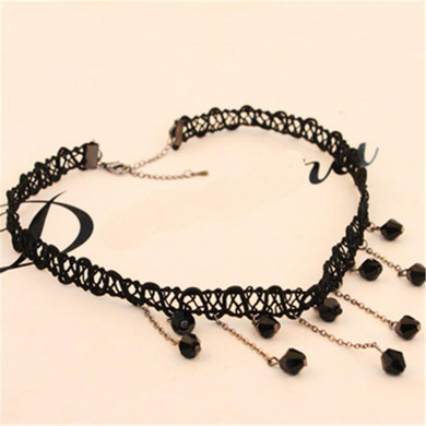 Vintage Stretch Tattoo Choker Necklace Punk Retro Gothic irregular hand woven lace Chain Black resin pendant Choker Necklace