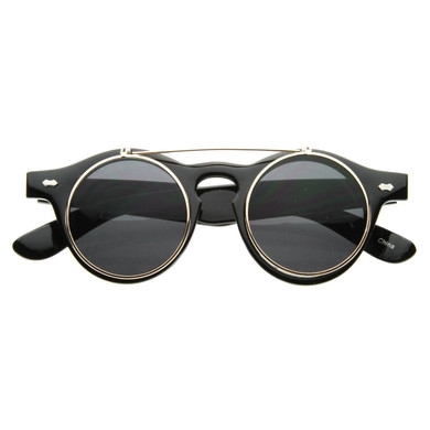 Vintage Retro Steampunk Round Flip Up Clear Lens Glasses