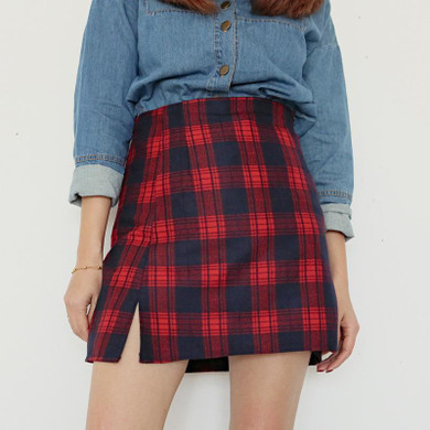 Vintage Preppy Style Plaid Skirts High Waist Casual Women Zipper Skirts