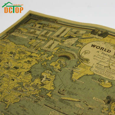 Vintage Poster Global World Map Decals The World's Architectural Landmarks Retro Kraft Paper Wall Sticker Home Decor