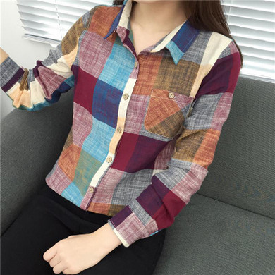 Vintage Plaid Shirt Women Fashion Ladies Tops Women Blouses 2016 Autumn New Blusas Long Sleeve Blouse Women Casual Chemise Femme