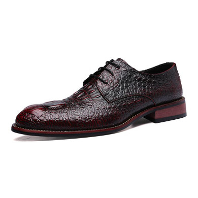 Vintage Men Oxfords For Men Dress Shoes Pointed Toe Leather Shoes Crocodile Black Red Gray