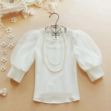 Vintage Lantern Sleeve Shirts Women Fashion Design O-Neck Organza Tops Temperament Ladies Black White Puff Chiffon Blouse