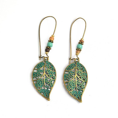 Vintage Hollow Leaves Beads Stud Earrings Bohemian Dangle Earrings for Women