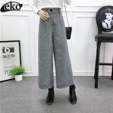 Vintage High Waist Pants Female Fashion Autumn Winter Pants Women Thick Casual Trousers Loose Plaid Wide Leg Pants Large size