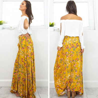vintage High waist boho print long skirt Women split maxi skirt floral print beach skirt Female chic 2017 summer skirt