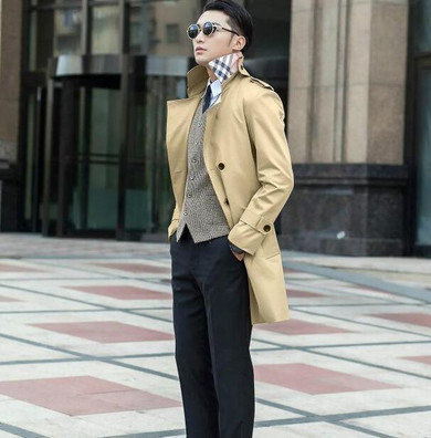 High quality slim trench coat men overcoat mens clothing belt double breasted outerwear casaco masculino casual dark blue 9XL