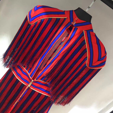 HIGH QUALITY Paris Fashion 2017 Star Style Runway Designer Dress Women's Luxurious Colorful Striped Tassel Dress