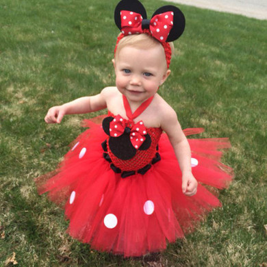 High Quality Minnie Dress Baby Girl Dots Birthday Party Dress Fancy Cosplay Costume Kids Girls Red Pink Tulle Cartoon Tutu Dress