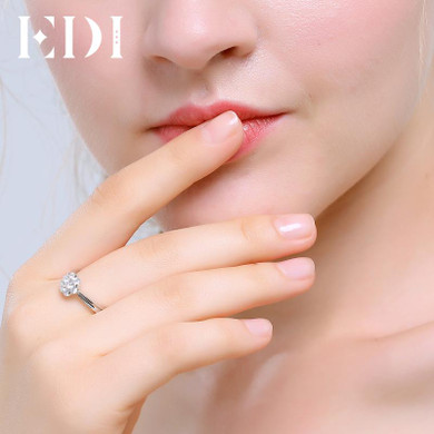 EDI Snowflake Halo 0.49cttw Natural Diamond Real 14K 585 White Gold Wedding Ring For Women Engagement Jewelry