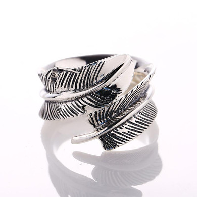 EDI 100% 925 Sterling Silver Vintage Feather Adjustable Rings for Women Classic Designs Feather Sterling Silver Rings Gifts