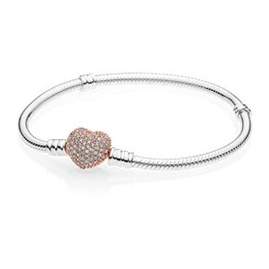 EDELL 100% 925 Sterling Silver Bracelets for Women DIY Beads Charm Jewelry Making Rose Gold Color Heart Clasp Bracelet Gift
