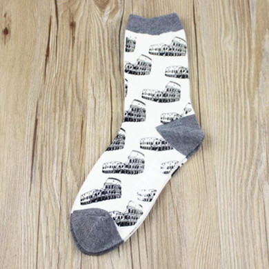 Socks Women Cotton Brand Eiffel Tower Ferris Wheel Printed Crew Long Happy Funny Sox Harajuku Skateboard Dress Designer Meias