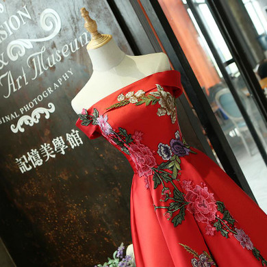 SOCCI Red Cocktail Dress  New Boat Neck Tea-length Formal Wedding Party Dresses Bride Elegant Banquet Appliques Flower Gown