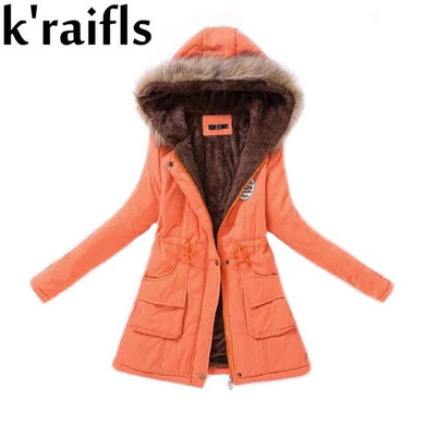 k'raifls Warm Parkas Women Coat Fashion Autumn Winter Jacket Women Fur Collar Long Parka Plus Size Hoodies Casual Cotton Outwear