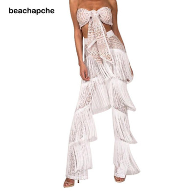 jumpsuits for women 2017 summer hollow out tassel 2 piece rompers womens jumpsuit long pants sleeveless ladies outfit