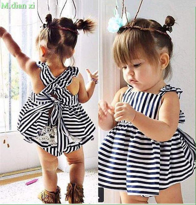 0-24M Newborn Baby Girls Clothes Infant Kids Summer Striped Dress Top + Briefs 2pcs Outfit Toddler Kids Clothing Set