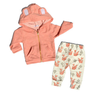0-2 Years Baby Boy Girl clothes Autumn Newborn Baby Coat Long Sleeve Hooded Cotton Fox Pants Infant Clothing Set 2 Piece Set J02