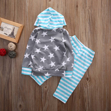 0-18M Newborn Infant Baby Girls Boys Clothes Star Hooded Top + Striped Pants Leggings 2pcs Outfit Bebek Kids Clothing Set 0-18M Newborn Infant Baby Girls Boys Clothes Star Hooded Top + Striped Pants Leggings 2pcs Outfit Bebek Kids Clothing Set