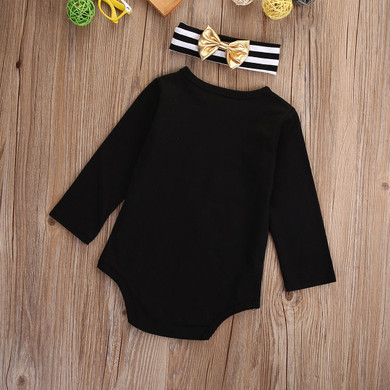 0-18M Newborn Baby Girl Clothes Long Sleeve Cotton Bow Bodysuit Jumpsuit Headband Outfits Clothing
