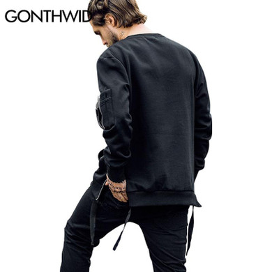 GONTHWID Side Zipper Ribbon Hoodies 2017 Mens Hip Hop Swag Zip Pocket Pullover Sweatshirts Fashion Casual Hoodie Streetwear