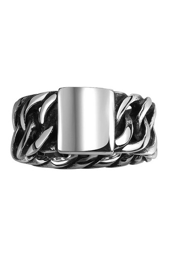 Gomaya Silver Chain & Plate Stainless Steel Ring