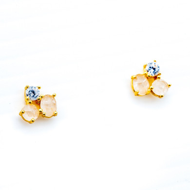 GOLD VERMEIL CLUSTER STONE AND CZ STUD