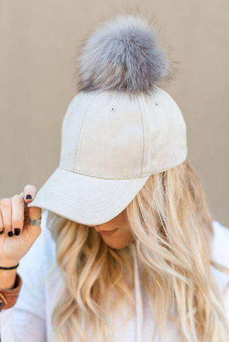 Faux Fur Pom Pom Baseball Cap