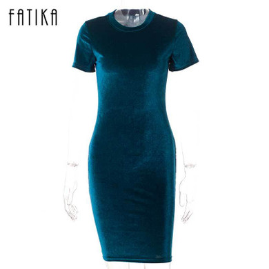 FATIKA 2017 Summer Short Sleeve Velvet Short Casual Women Dress Fashion Women Clothing Elegant Bodycon Party Dresses