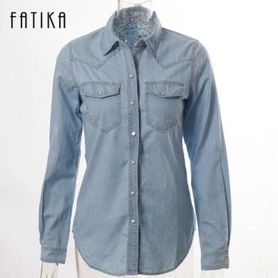 FATIKA 2017 Spring Fashion Cotton Denim Women Blouses Long Sleeve Shirts Women Tops Jeans Blouse Female Casual Clothing