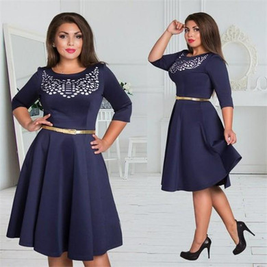 fashionable elegant women dresses big sizes NEW 2017 plus size women clothing L-6xl dress casual o-neck A-Line slim female dress