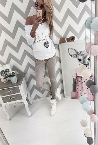 Fashion Womens Summer Blue Long Sleeve Casual Loose Cotton Tops T-Shirt