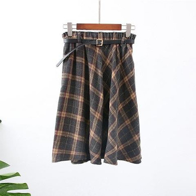 New Plaid Skirt Women Long A-Line Skirt British Style Woolen Plaid Skirts Kilt Winter Vintage Wool Tartan Umbrella Plaid Skirts