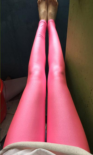 BIVIGAOS Womens Shiny Pants Thin Ice Silk Leggings Outer Wear Elastic Leggings Punk Fluorescent Colours Gloss Legging Women