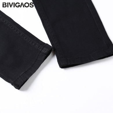 BIVIGAOS Fashion Women High Waist Torn Jeans Casual Hole Knee Skinny Denim Pencil Pants Black Ripped Jeans Leggings For Womens