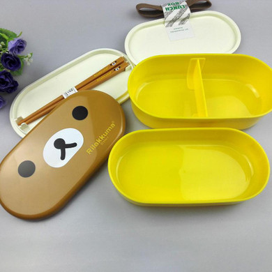 BIUBIUTUA 2 Layer Cartoon Rilakkuma Lunch Box Bento Lunch Container Food Container Japanese Style Plastic Lunch Sushi Box