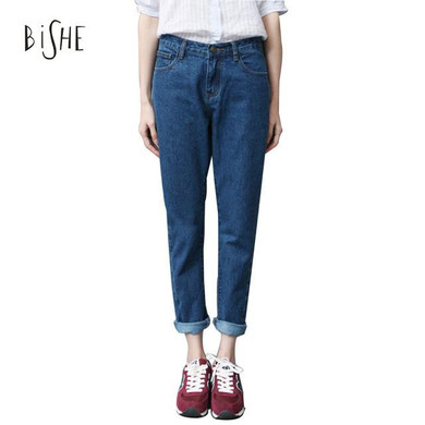 BiSHE Denim Boyfriend Jeans for Women Harem Pants Female Bottoms Blue Plus Size 2XL Loose Women Trousers High Waist Jeans Woman