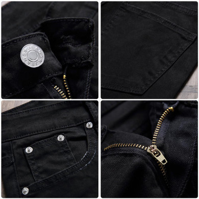 biker jeans skinny jeans men Fashion Destroyed Ripped Straight-Leg Jeans denim hiphop pants Washed black jeans for men DM#6