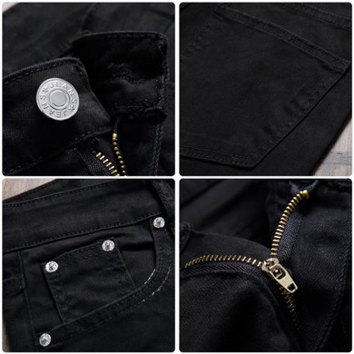biker jeans skinny jeans men Fashion Destroyed Ripped Straight-Leg Jeans denim hiphop pants Washed black jeans for men