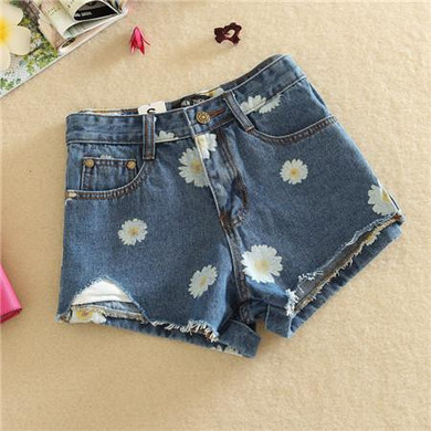 Hot Sale 2017 Fashion Women Spring Summer Denim Shorts Women Daisies Printed Short Jeans Female Jeans Shorts C618