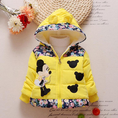 Hot Sale 2016 Winter Baby Girls Coats Kids Minnie Jackets Fashion Hooded Children Outdoor Parka Warm Flowers Cotton-padded Coats