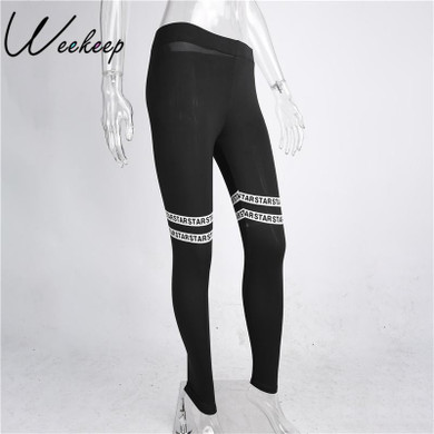 Weekeep Brand High Waist Slim Fitness Leggings Women Black Letter Print Workout Legging Sporting Adventure Time Fashion Legins