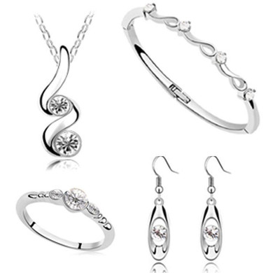 Wedding Jewelry Sets Silver Plated Pendant Necklaces Earring Rings Bracelet Bangles Engagement Set For Women Wedding Jewelry Sets Silver Plated Pendant Necklaces Earring Rings Bracelet Bangles Engagement Set For Women