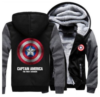 USA size Captain America Shield Logo Men Women Cosplay Zipper Jacket Sweatshirts Thicken Hoodie Coat