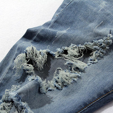 Urban Cool Mens Side Ankle Zipper Jeans Skinny Stretchy Destroyed Distressed Knee Ripped Jeans With Holes For Men