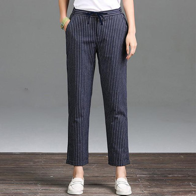 UPPIN 2017 Spring New Fashion Pants Cotton Trousers Women Stripes Casual Pants Wide Leg Pants Slim Thin Loose Pants Female