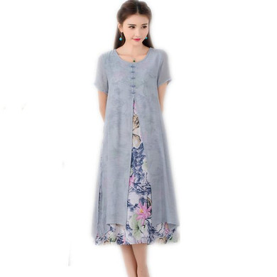 fashion summer style cotton linen vintage print plus size women casual long dress vestidos femininos party 2017 dresses