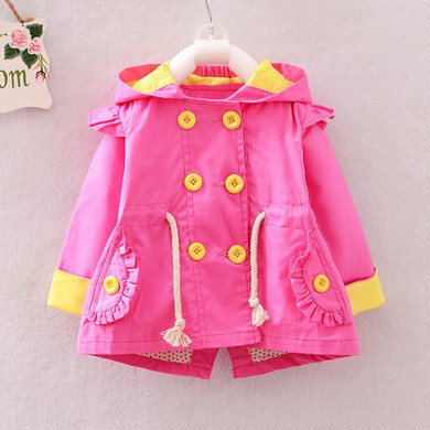 Fashion Spring Autumn Girls Double Breasted Cardigan Infant baby kids Hooded Coat Children Outwear Coats Trench S2787